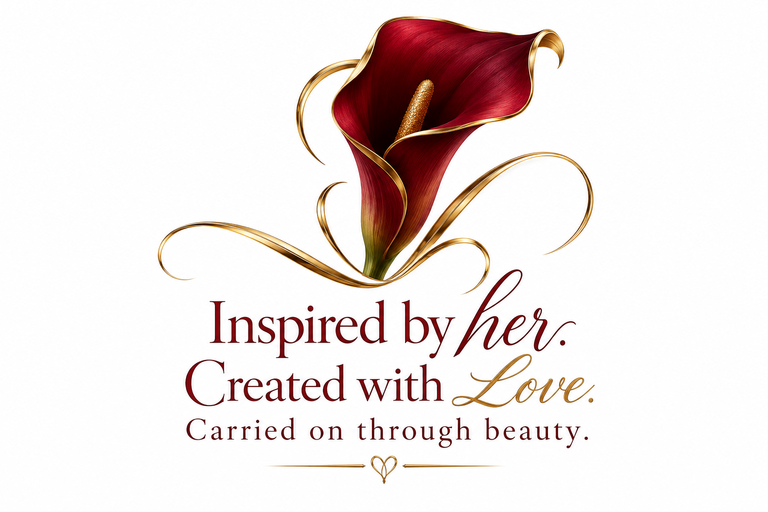 Burgandy calla lilly with gold accents honoring the grandmother who inspired Alcatraz Divina